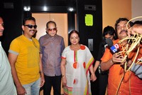 Krishna Watching Srimanthudu Movie at Prasad Lab